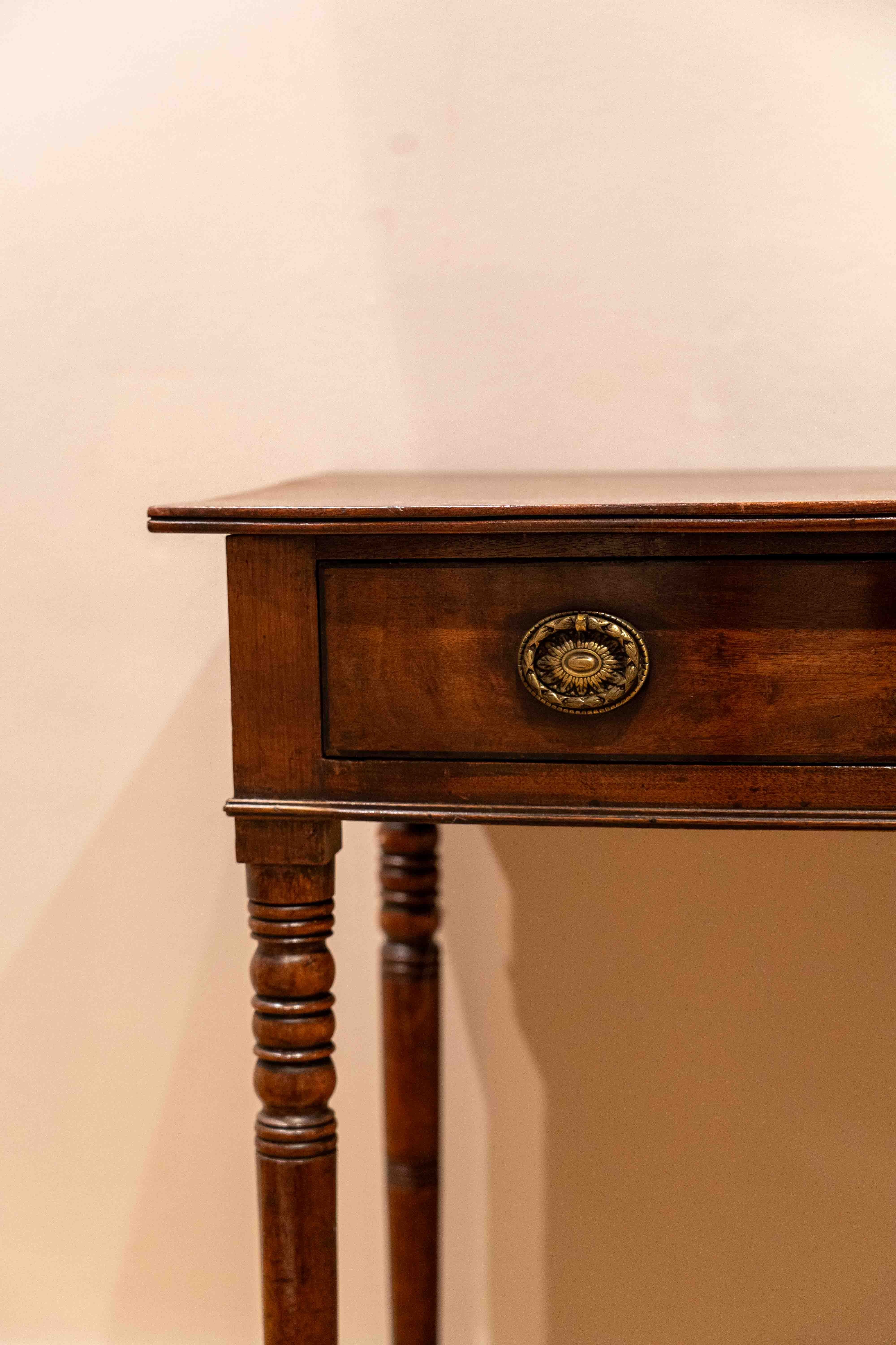 A Regency mahogany bow front side table, width 91cm, depth 53cm, height 81cm. Condition - fair